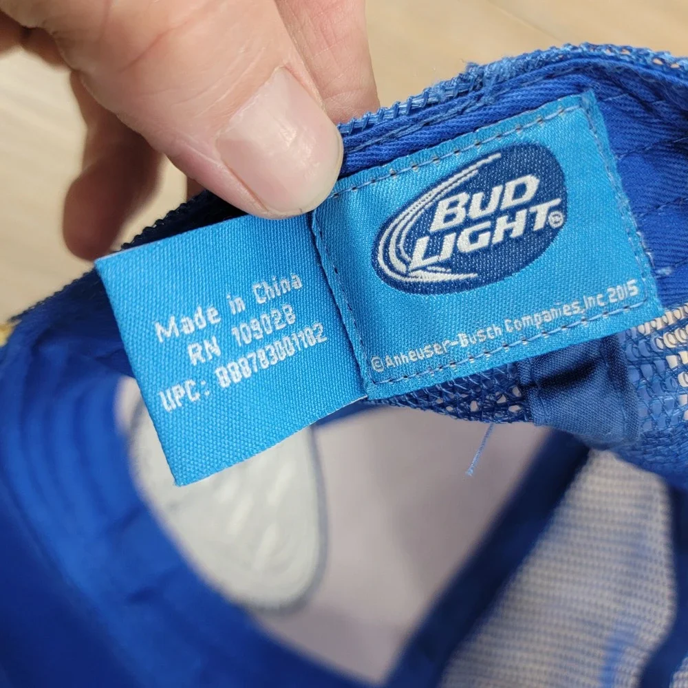Bud Light Hat Beer Straw Trucker Cap Adjustable Blue Tan - Picture 8 of 8